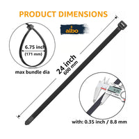 ALBO Black Zip Ties 24 Inch, Nylon Wire Ties for Indoor and Outdoor, Pack 50 pcs