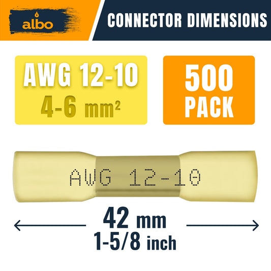 ALBO Yellow Heat Shrink Butt Connectors, 12-10 AWG, 500 Pack