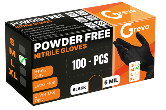 Disposable 5 Mil Black Nitrile Gloves M, 100pcs