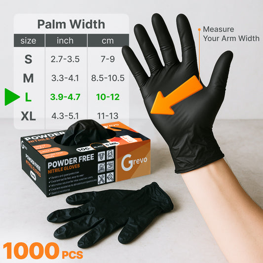 Disposable 5 Mil Black Nitrile Gloves L, 100pcs