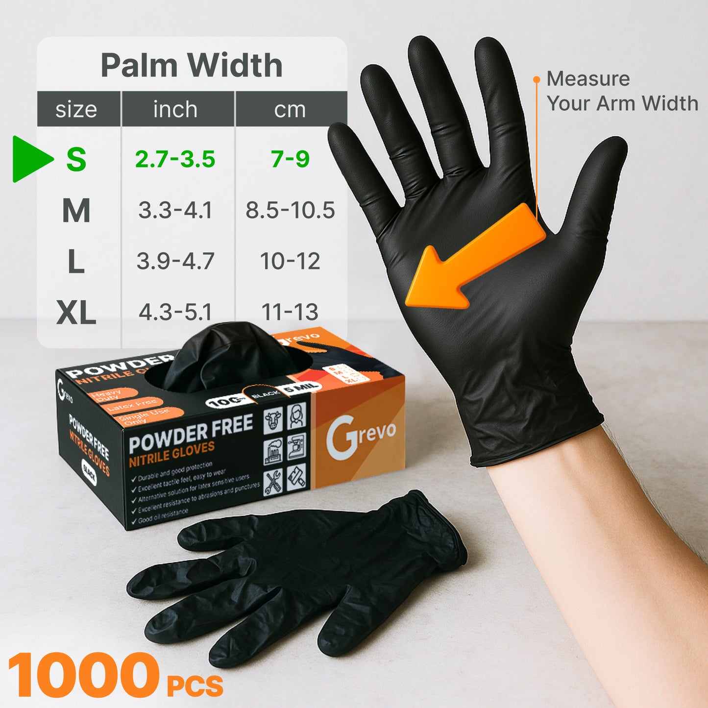 Disposable 5 Mil Black Nitrile Gloves S, 100pcs