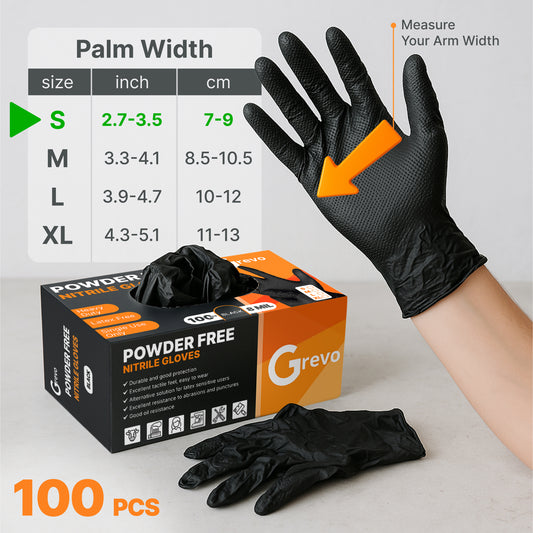 Disposable 8 Mil Black Nitrile Gloves S, 100pcs