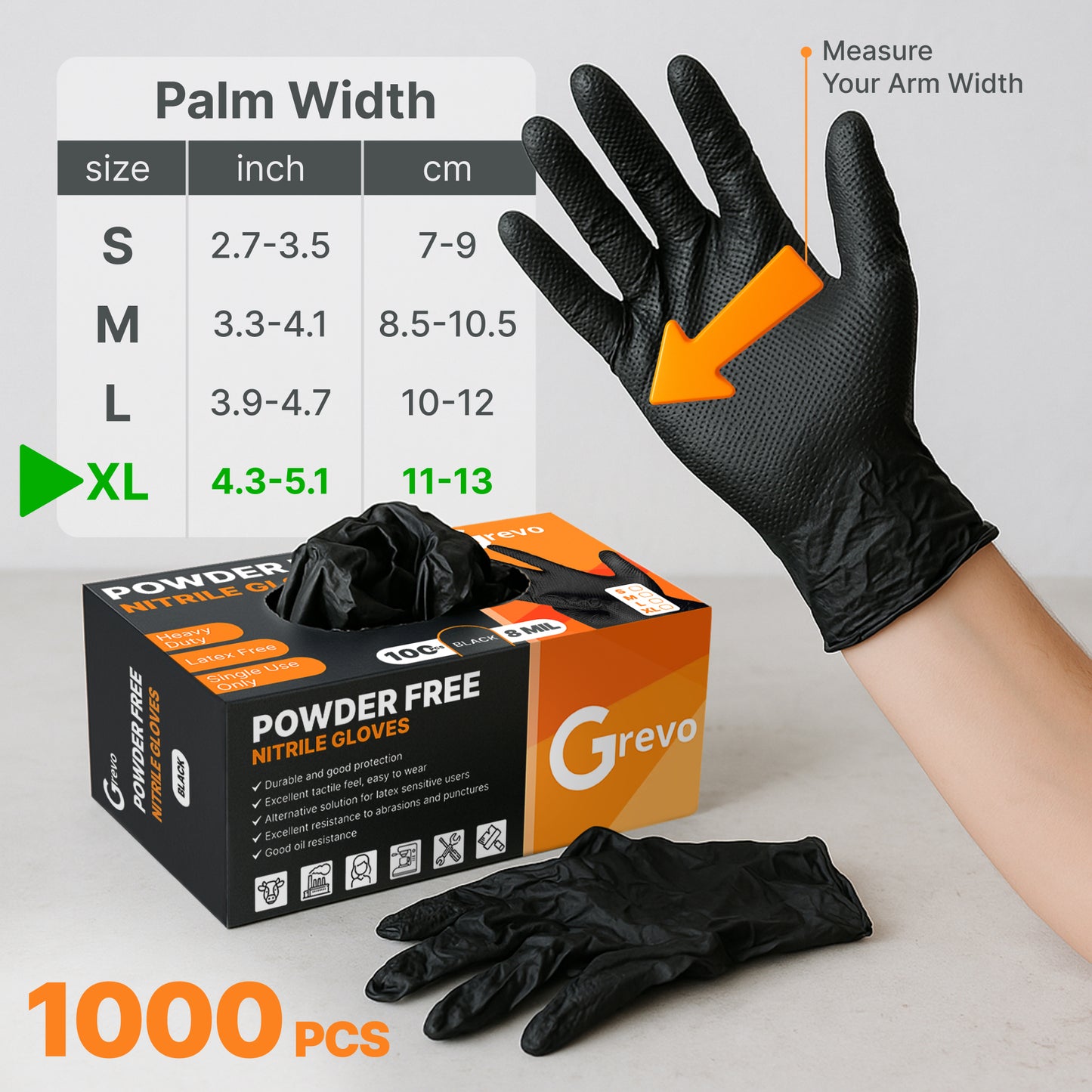 Disposable 8 Mil Black Nitrile Gloves XL, 1000pcs