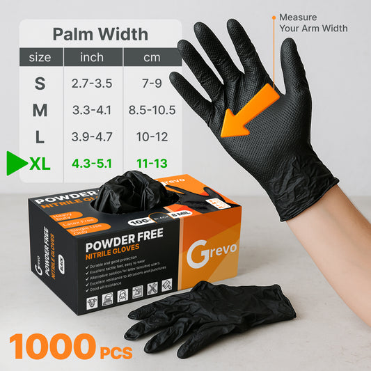 Disposable 8 Mil Black Nitrile Gloves XL, 1000pcs