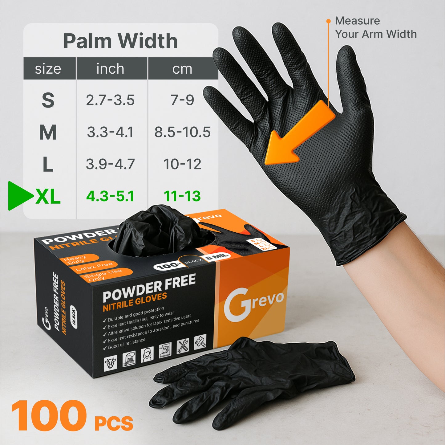 Disposable 8 Mil Black Nitrile Gloves XL, 100pcs