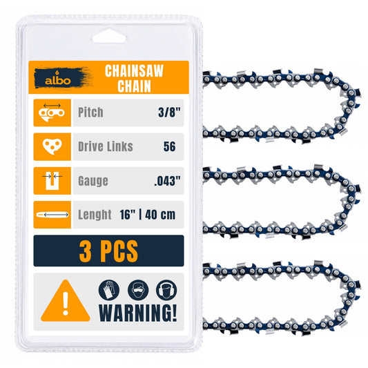 ALBO Chainsaw Chain 16 inch 3/8 LP .043 Gauge 56DL 3 Pack