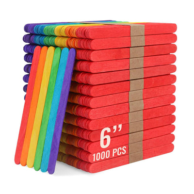ALBO Birch 6" Colored Popsicle Sticks for Crafts, Foods and DIY Projects, 1000 pieces
