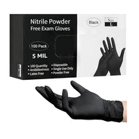 Disposable Black Nitrile Gloves, Size L, 5 Mil Latex, Pack 100 pcs