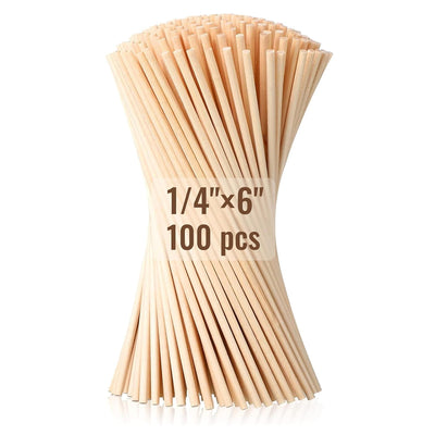 ALBO Bamboo Wooden Dowel Rods, 1/4" x 6" Round Wood Sticks for Crafts and DIY, 100 pieces