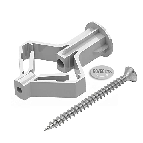 ALBO Drywall Anchor Kit Hollow Wall with Screws 100 pcs. (Grey Anchor 50pcs + Screws 50pcs) Plastic Hollow Wall Drilling Anchors with Screws Drywall Anchors Butterfly