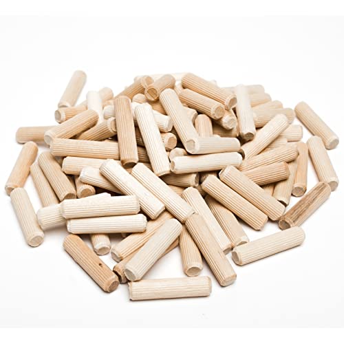 ALBO Wooden Dowel Pins 5/16 x 1 1/4 inch Fluted Wood Dowels Rods 200 Pack Hardwood Crafts Dowel Pegs